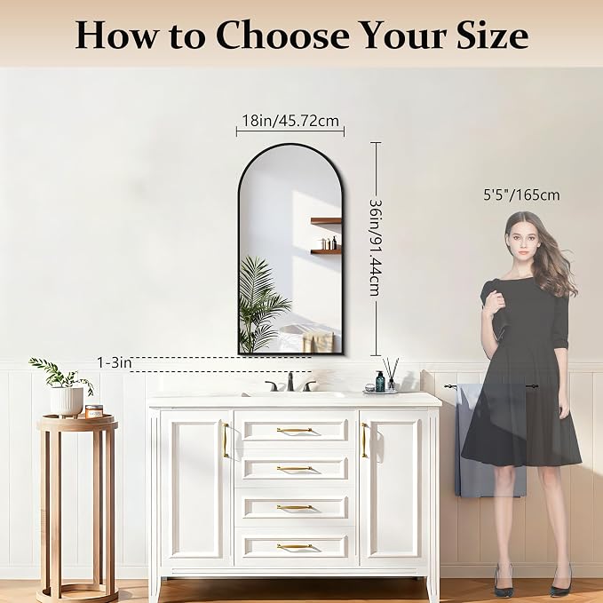 COFENY Arched Mirror, 18’’x36’’ Black Arch Mirror for Bathroom, Arched Bathroom Mirror with Frame, Modern Wall Mounted Mirror for Over Sink Mantle Bedroom Vanity Living Room Entryway