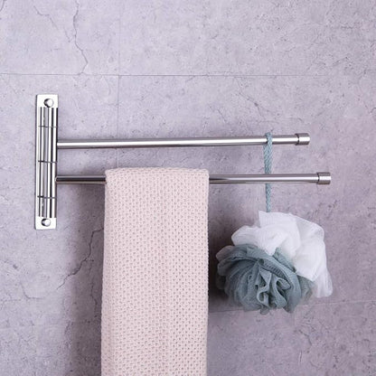GERZWY Bath Towel Rack Hanger Towel Holder Organizer Bathroom Swing Arm Towel Bars 2-Arm Wall Mount Stainless Steel Polished Finish