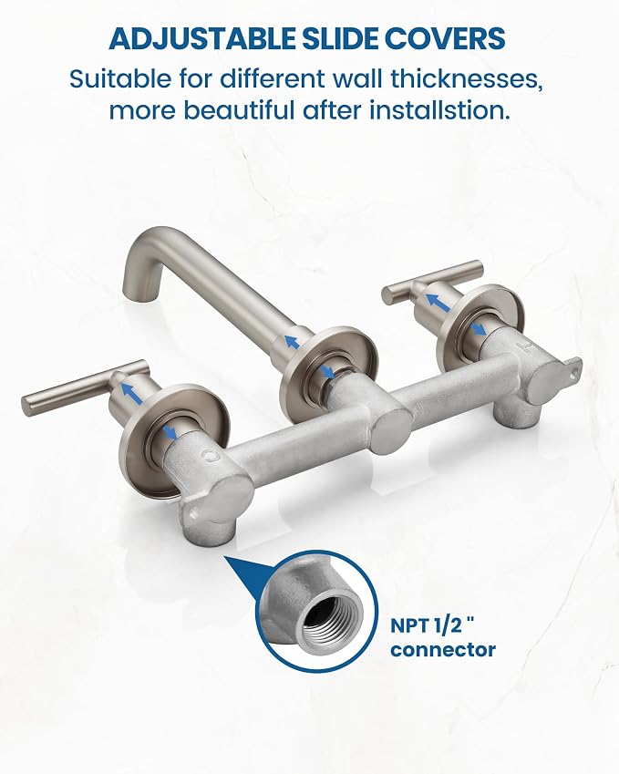 Airuida Wall Mounted Bathroom Sink Faucet,Brushed Nickel Vanity Sink Faucet | Lever Handle,3 Holes,360° Widespread Swivel Spout,Rotatable Bathroom Faucet