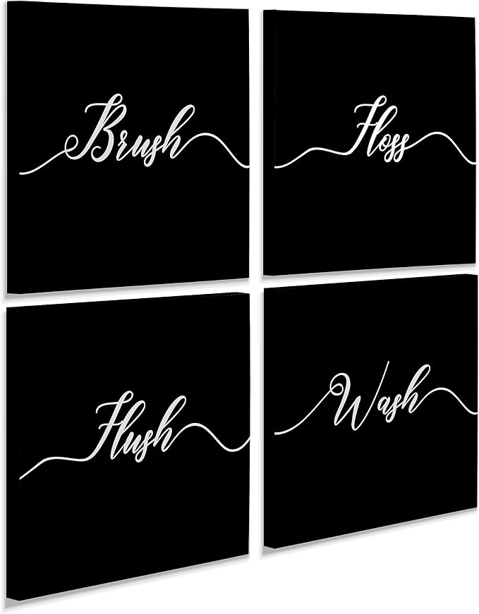 Renditions Gallery Black Bathroom Sign Set of 4 Gallery Wrapped Canvas Wall Art, 16x16, Set
