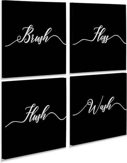Renditions Gallery Black Bathroom Sign Set of 4 Gallery Wrapped Canvas Wall Art, 12x12, Set