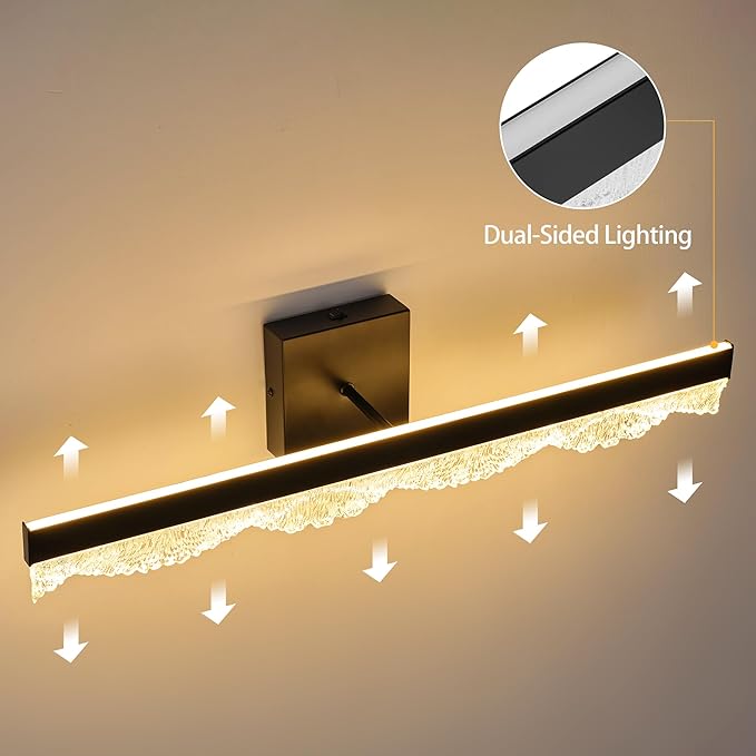 Black Bathroom Vanity Light Fixtures Over Mirror 25.6inch, Dimmable 3CCT 12W LED Bathroom Light Fixture, Modern Vanity Wall Lighting for Bedroom, Dressing Room, Cloak Room