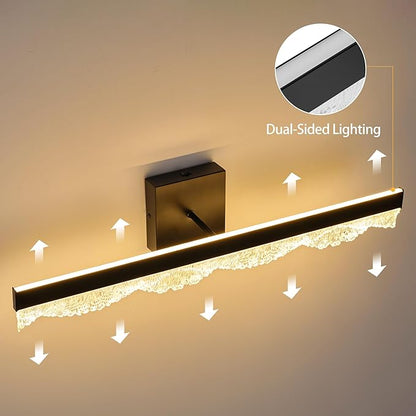 Black Bathroom Vanity Light Fixtures Over Mirror 25.6inch, Dimmable 3CCT 12W LED Bathroom Light Fixture, Modern Vanity Wall Lighting for Bedroom, Dressing Room, Cloak Room