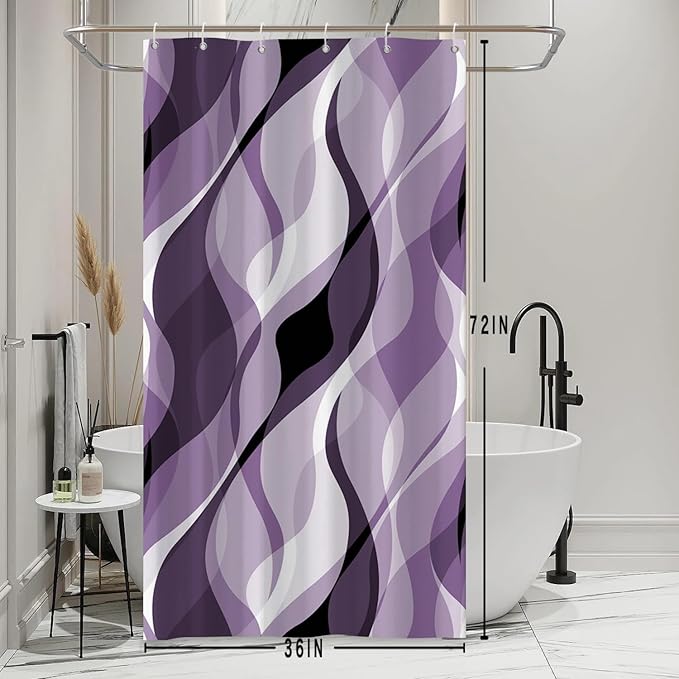 Stall Shower Curtain, Small Purple Shower Curtain Set for Bathroom Waterproof Lavender Striped Shower Curtain Set with Hooks, 36x72 Inch