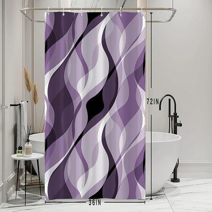 Stall Shower Curtain, Small Purple Shower Curtain Set for Bathroom Waterproof Lavender Striped Shower Curtain Set with Hooks, 36x72 Inch
