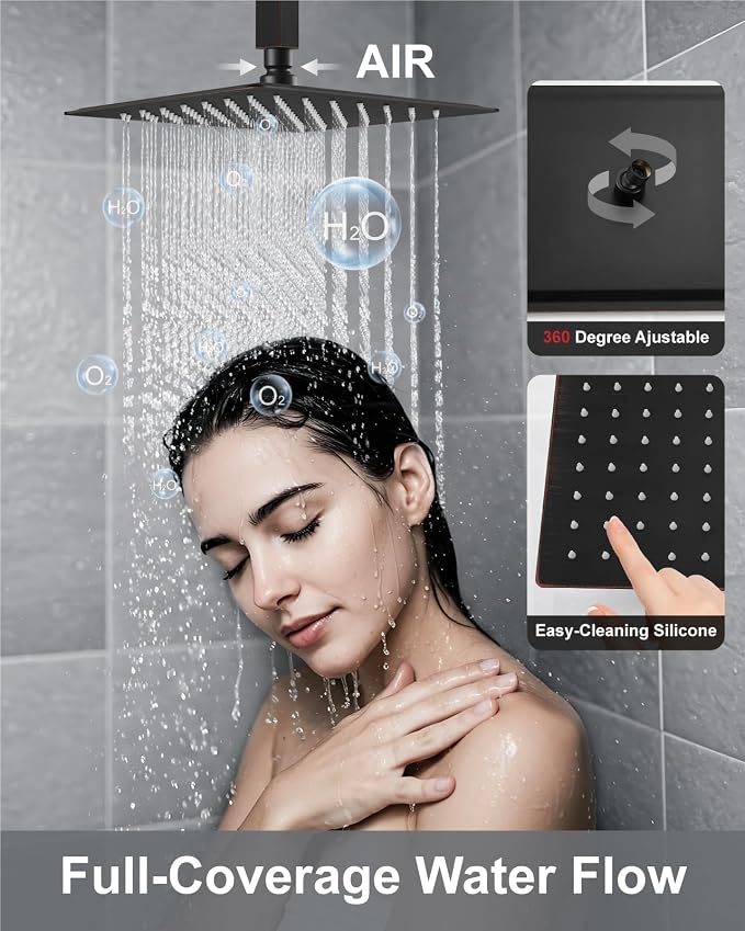 Aolemi Shower System with Rain Head and Handheld,10-Inch,Oil Rubbed Bronze | High-Pressure Shower Faucet Set with Dual-Function Handheld,Rough-In Valve,1.8 GPM,Ceiling Mount Trim Kit