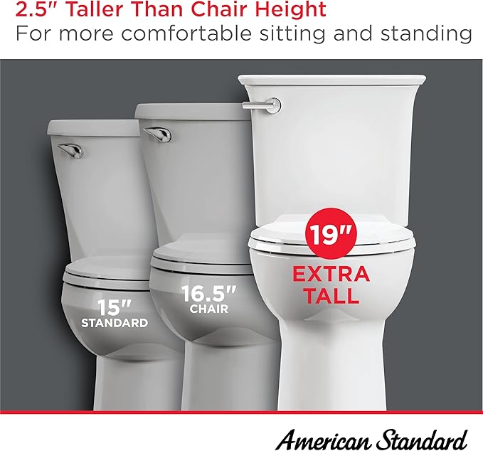 American Standard 215TA104.020 Cadet PRO Two-Piece Toilet, Seat not Included, Extra Tall Height, Left-Hand Trip Lever, 12-Inch Rough, Elongated Front, White, 1.28 GPF (Pack of 4)