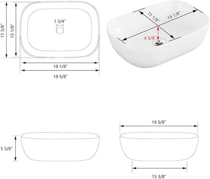 DeerValley DV-1V432 Prism Rectangular Bathroom Vessel Sink White Above Counter Vanity Porcelain Ceramic