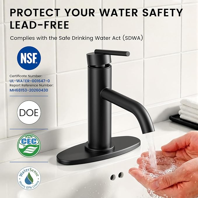 Black Bathroom Faucet for Single Handle,HURRAN Bathroom Faucet 1 Hole with Pop-up Drain and Deck,Fits 1 Hole or 3 Hole Installations for Vanity,Bathroom & RV