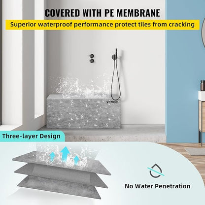 VEVOR Tile Shower Seat, 47.2" x 16" x 20" Ready to Tile Shower Seat, Factory Waterproof & 100% Leak Proof Tileable Shower Corner Seat, 440 lbs Load-Bearing Rectangular Board Shower Bench, Grey