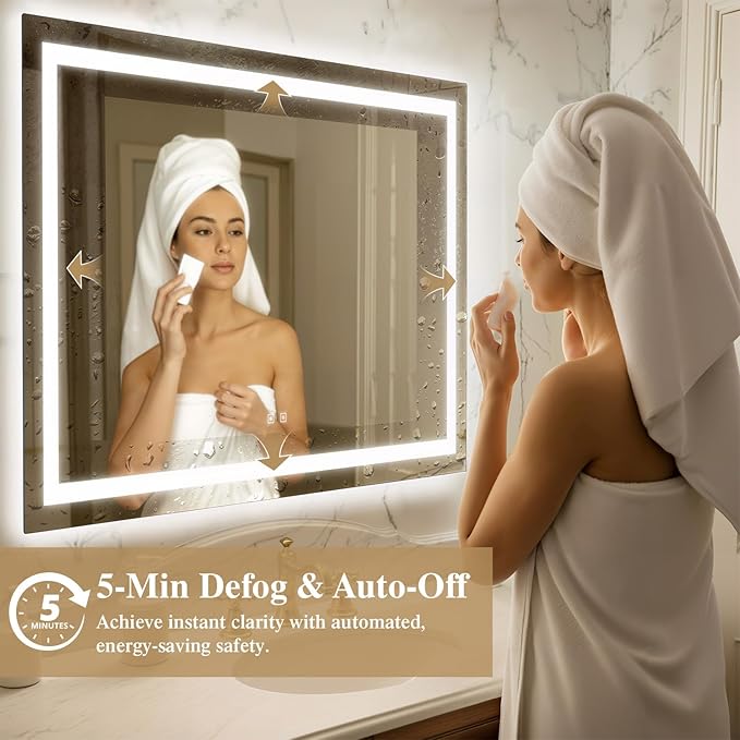 48X36 Inch Frontlit+ Backlit LED Bathroom Mirror with Lights | Bathroom Vanity Mirror for Wall, Ultra-Clear Tempered Glass, Shatter-Proof, Anti-Fog and Memory Function, ETL Listed