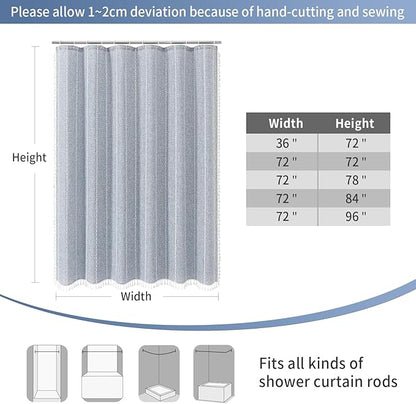 Boho Farmhouse Tassel Linen Shower Curtain,3D Embroidery Stripe Blue,36x72 | Small Stall Half Size,310GSM Linen Texture Heavy Duty Cloth,Water Repellent,Wrinkle Resistant,Vintage Rustic Country design