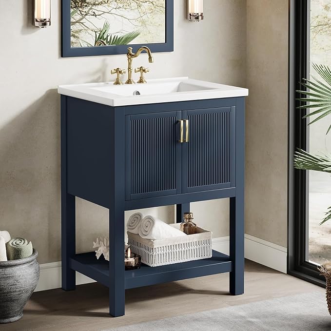 Tribesigns 48" Modern Bathroom Vanity with Sink, Freestanding Bathroom Vanities Cabinet Combo, Bathroom Sink Cabinet with 2 Doors and 1 Drawer, Solid Wooden Frame, Navy Blue
