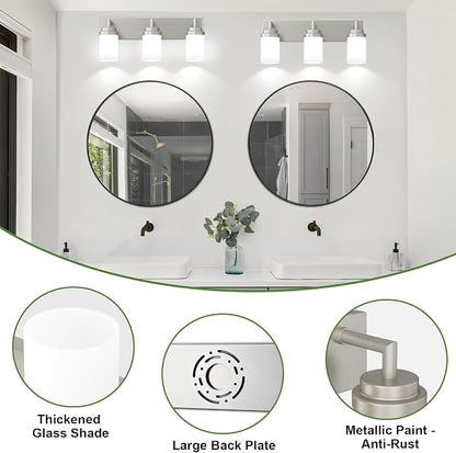Bathroom Light Fixtures, Brushed Nickel Bathroom Lighting Fixtures Over Mirror, Modern Vanity Light with White Glass Shade, Restroom Lighting Fixtures, 3-Light 22-inch
