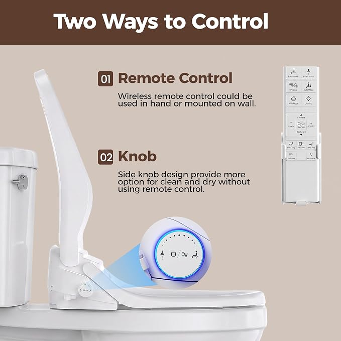 Bidet Toilet Seat Round, Electric Bidet Seat for Bathroom 225D | with Instant Warm Water, Warm Air Dryer, Self-Cleaning Nozzle, Soft Close Lid, Night Light