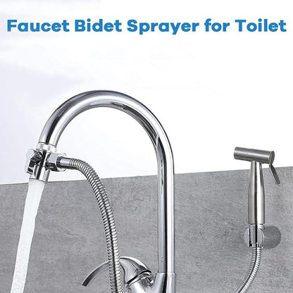 Bidet Toilet Sprayer, Sink Faucet Hose Attachment, Non-Leakage Stainless Steel Brushed Toilet Cleaner Wall for Women Washing, Baby Diaper Cleaner
