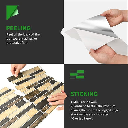 LONGKING 10-Sheet Brown Peel and Stick Backsplash Tile for Kitchen, Vinyl 3D Self-Adhesive Tile Stickers for Kitchen, Bathroom, Counter Top | Peel and stick backsplash, vinyl PVC, Brown, waterproof, kitchen bathroom wall, 10-sheet, set A
