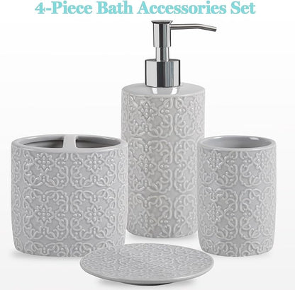 Martha Stewart Tara Bath Accessory Set Medallion, Grey | Coordinated Look for Bathroom, OEKO-TEX Certified