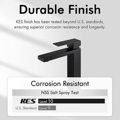 KES Vessel Sink Faucet, Black Bathroom Faucets, Tall Bathroom Faucets with Sink Drain with Overflow, L3156BLFF12-BK-C1
