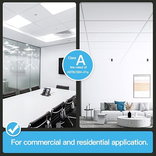 Art3d 10-Pack Smooth Drop Ceiling Tile 2ft x 4ft - Fire-Rated, Waterproof, Reusable - Premium PVC, No Sag and Breakage - Cover 80 Sq. Ft, White | 2 x 2 ft, PVC, Waterproof, Fire-Rated, Reusable, Compatible with Grid System, Perfect for Living Room