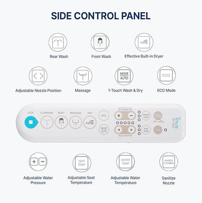 Inus N22 Electric Heated Bidet Toilet Seat Elongated, Warm Water, Smart Heated Water Luxury Bidet Toilet Seat with Kids Mode, Air Dryer, Self Cleaning, Tankless, Smart Touch Panel & Temp Control
