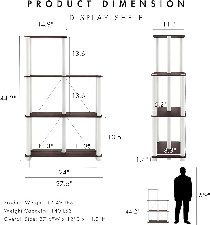 Homes: Inside + Out Apexa Modern 5-Cube Ladder Shelving Units, Collectibles Display Shelves, Easy Assembly Standing Shelf, Home Storage Organizer for Living Room, Bedroom, Office, Espresso
