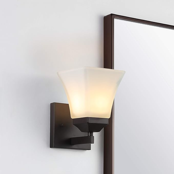 JONATHAN Y 5" Oil Rubbed Bronze 1-Light Modern Cottage LED Vanity Light Wall Sconce, Farmhouse Wall Lamp for Bathroom Mirror Kitchen, White Glass Shade, LED Bulb Included JYL7522A