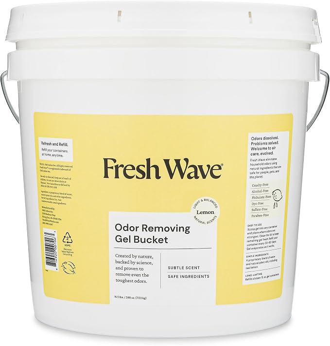 Fresh Wave Odor Eliminator Gel Bucket, 248 oz. Lemon Refill | EPA Safer Choice rated, No parabens or harsh chemicals, Refills up to 16 large gel jars, Pet-safe room deodorizer