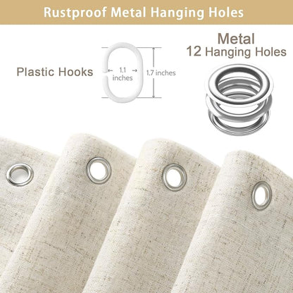 Scalloped Shower Curtain Linen Boho Flax Cream 72" W x 90" L | Linen Fabric, Black Border, Washable, Heavy Duty Cloth, Shower Curtain for Boho Farmhouse Bathroom Bathtub