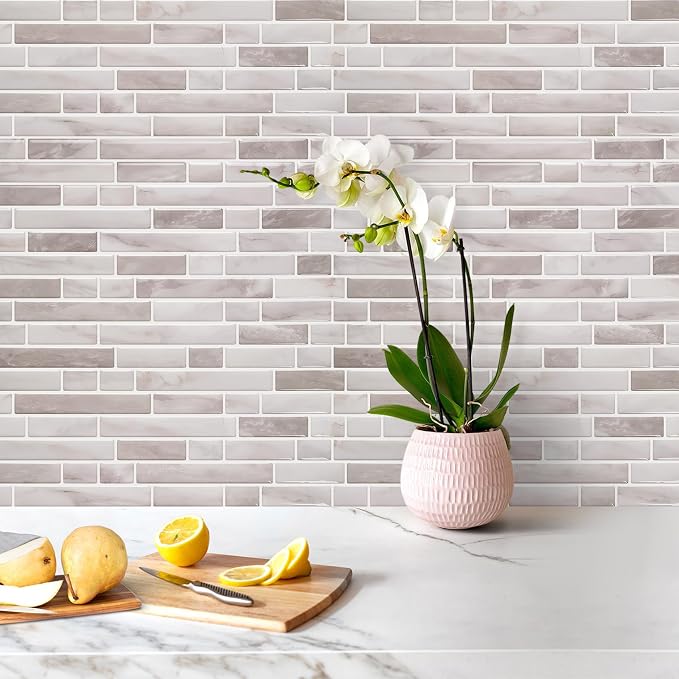 STICKGOO Thicker Peel and Stick Backsplash Tile for Kitchen and Bathroom | 10 Sheets of 12”×12” - 3D Vinyl Self Adhesive Wall Tiles Stick on Backsplash for Kitchen & Bathroom(Warm Greige)