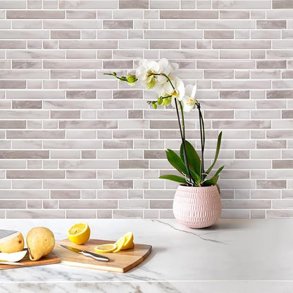 STICKGOO Thicker Peel and Stick Backsplash Tile for Kitchen and Bathroom | 10 Sheets of 12”×12” - 3D Vinyl Self Adhesive Wall Tiles Stick on Backsplash for Kitchen & Bathroom(Warm Greige)