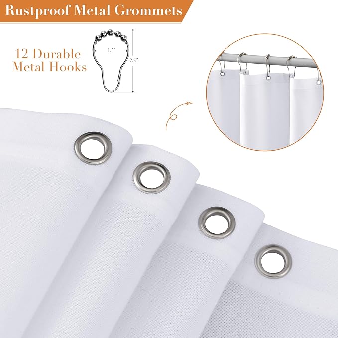 Extra Long White Boho Linen Shower Curtain 96 Inches Tassel Neutral Textured Cloth Shower Curtain Set with Hooks Rustic Elegant Shower Curtain for Bathroom Water Repellent 72x96, White