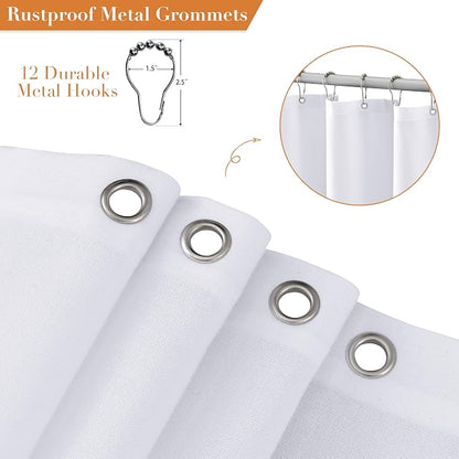 Extra Long White Boho Linen Shower Curtain 96 Inches Tassel Neutral Textured Cloth Shower Curtain Set with Hooks Rustic Elegant Shower Curtain for Bathroom Water Repellent 72x96, White