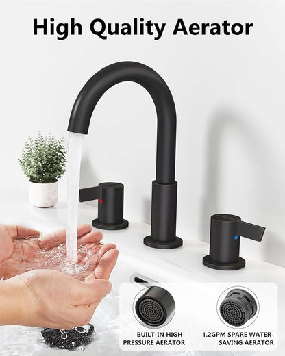 Bathroom Sink Faucet 3 Hole 8 Inch Widespread 2-Handle Vanity Faucet SUS304 Stainless Steel with Pop-Up Drain and Supply Lines Oil Rubbed Bronze