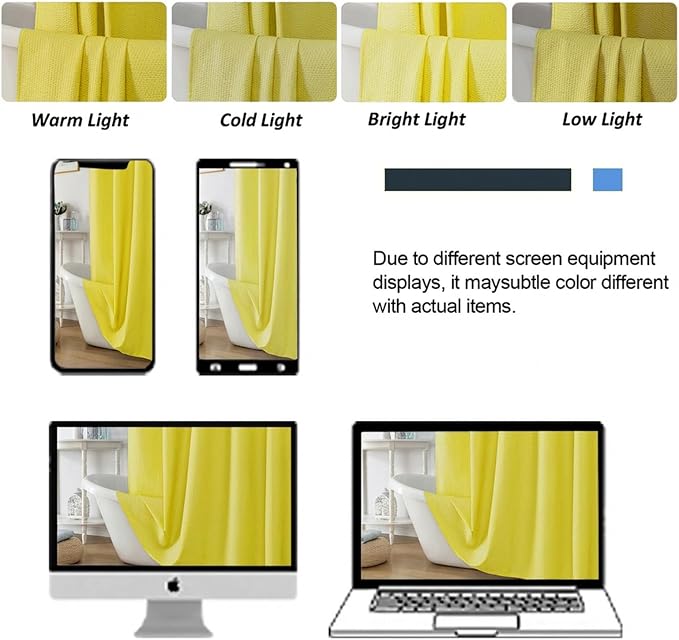 Lemon Shower Curtain for Bathroom 72x72 Inch, 3D Embossed Textured Waffle Fabric Shower Curtains, Soft Hotel Farmhouse Style, Water Repellent, Machine Washable, Lemon, 72" W x 72" L
