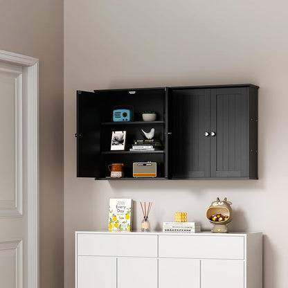 Shintenchi Bathroom Wall Medicine Cabinet, Storage Organizer, 2 Pcs, Black | Bathroom Storage Organizer Cupboard, with 2 Magnet Door and 3-Tier Shelves, Space Saving, Easy to Assemble & Clean