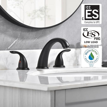Sumerain Widespread 8 inch Bathroom Faucet - Black Basin Faucet with Two Handles