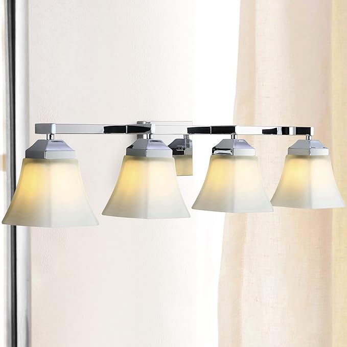JONATHAN Y 33" Chrome Modern Cottage LED Vanity Light Wall Sconce, Farmhouse Wall Lamp for Bathroom Mirror Kitchen, White Glass Shade, LED Bulb Included (JYL7525B)