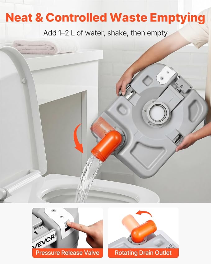 VEVOR Portable Toilet, 7.9 Gal Detachable Waste Tank & 5 Gal Flush Tank, 200 Flushes, Camping Toilet for Adults, Outdoor Porta Potty with Level Indicator, Suitable for RV Travel, Camping, Hiking