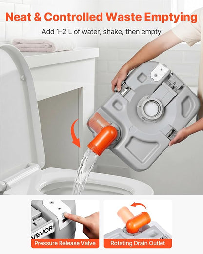 VEVOR Portable Toilet, 7.9 Gal Detachable Waste Tank & 5 Gal Flush Tank, 200 Flushes, Camping Toilet for Adults, Outdoor Porta Potty with Level Indicator, Suitable for RV Travel, Camping, Hiking