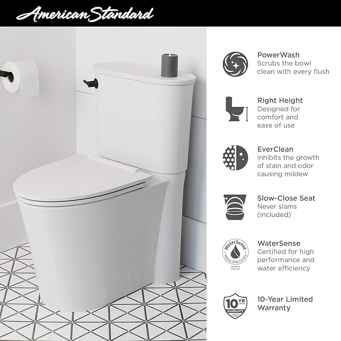 American Standard 226AA104.020 Studio S Right Height Elongated Toilet with Seat - Left Hand Trip Lever, White