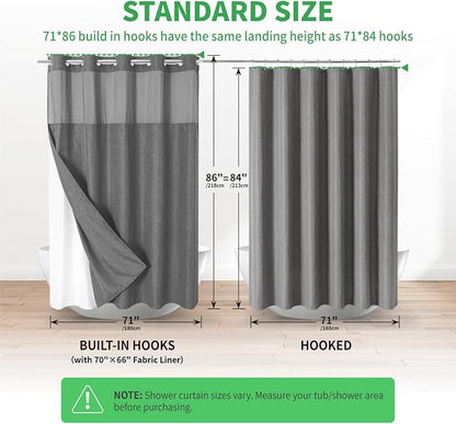 eachope Extra Long No Hook Shower Curtain and Liner Set,71x86 Charcoal Grey | Extra Long,Linen Texture,230GSM Thick Fabric,Mesh Window,Bottom Magnetic,Waterproof & Machine Washable,for Bathroom,Hotel Use