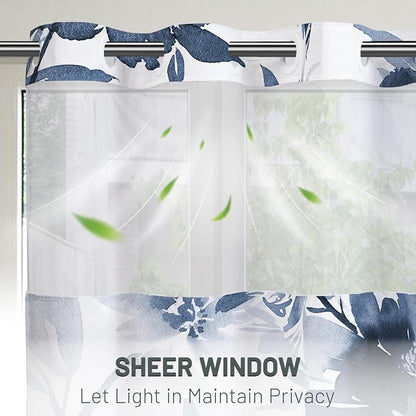 No Hook Floral Shower Curtain with Liner, Aqua Blue, 54x80 | Snap in Liner, 3 in 1, Water Repellent, Easy Install, Machine Washable, Hotel Style for Bathroom, Watercolor Pattern