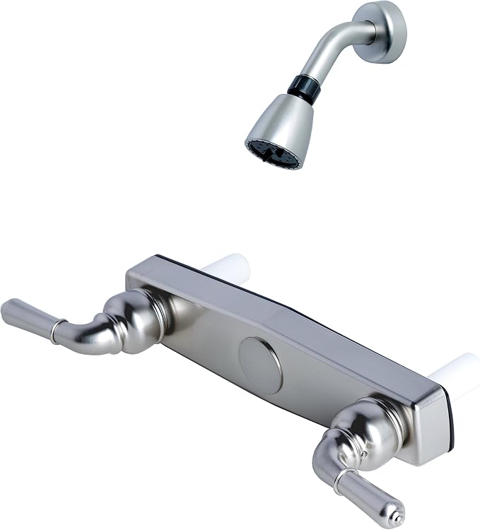 Laguna Brass 3320BN/4010BN Mobile Home Two Handle 8″ Shower Diverter with Matching Shower Head/Arm/Flange Brushed Nickel Finish
