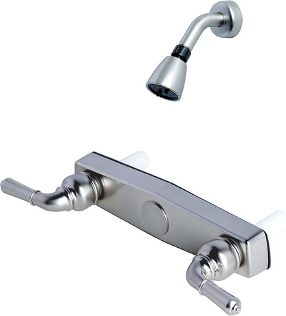 Laguna Brass 3320BN/4010BN Mobile Home Two Handle 8″ Shower Diverter with Matching Shower Head/Arm/Flange Brushed Nickel Finish