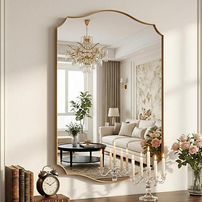 Gold Vanity Wall Mirror 30"x22", Scalloped Edge Bathroom Mirror | Rust-Proof Metal Frame, Hangs Vertically/Horizontally, Decorative Bathroom Mirror, For Vanity, Bedroom & Entryway