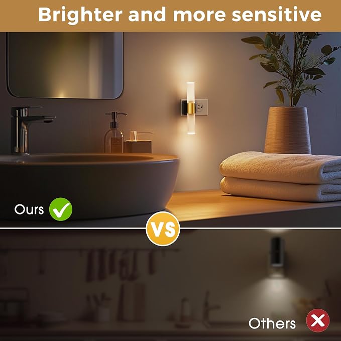 L LOHAS LED Night Light, 2 Pack Night Lights Plug into Wall | 3000K Soft White, 0-100LM Adjustable Brightness, 180° Rotating Plug in Night Light with Auto Light Sensor (Matte White)