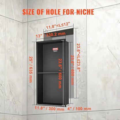 VEVOR 13"x25" Shower Niche No Tile Needed 304 Stainless Steel, Recessed Shower Niche Shelf for Bathroom Storage, Brushed Nickel