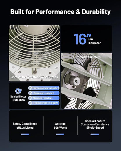 iLiving 16-Inch Corrosion Resistance Shutter Exhaust Fan, Single Speed