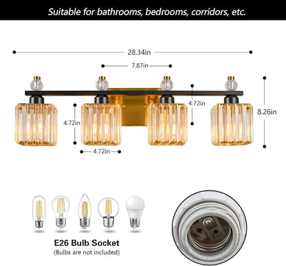 Vanity Lights 4-Light Modern Crystal Vanity Light Black Gold Bathroom Light Fixtures Over Mirror Crystal Bathroom Vanity Lighting Fixtures